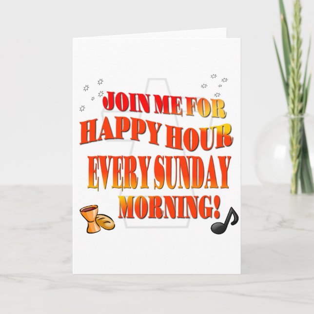 Convite Join Us For Happy Hour Every Sunday Morning (Frente)