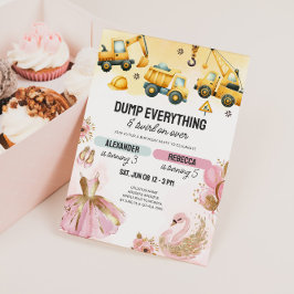 Convite Joint Construction & Ballerina Sibling Birthday