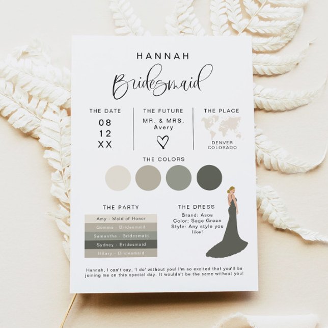 Convite JOLIE Modern EDITABLE Bridesmaid Info Card (Criador carregado)