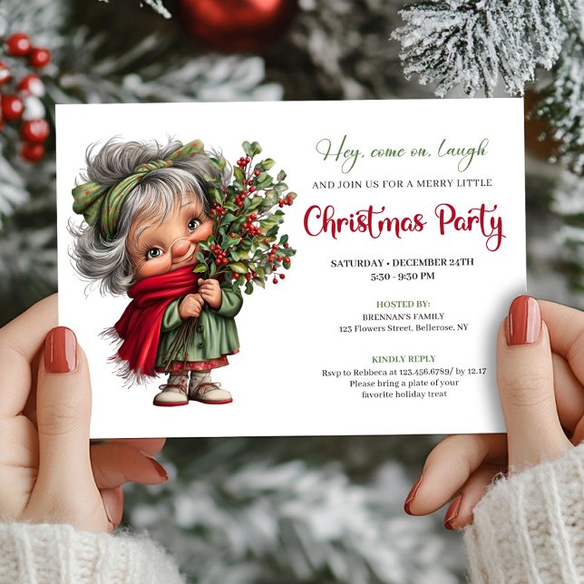 Convite Jolly Cartoon Granny Holiday Party Celebration (Jolly Cartoon Granny Holiday Party Celebration)