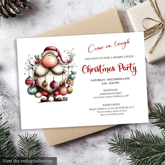Convite Jolly Funny Santa Red Green Editable Holiday Card (Jolly Funny Santa Red Green Editable Holiday Invite)