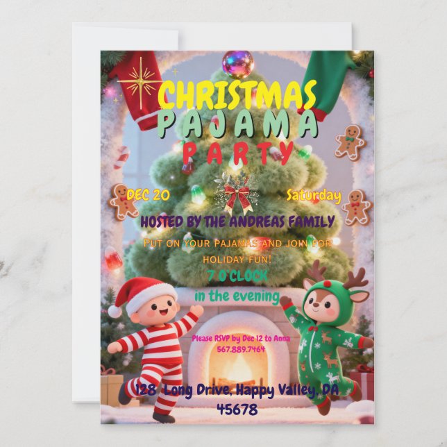 Convite Jolly Jammies Christmas Party | Family Fun (Frente)