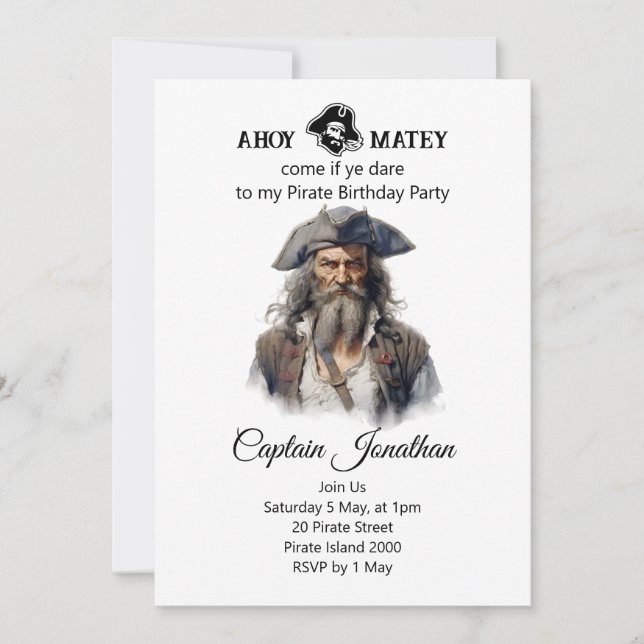 Convite Jolly Roger do Pirata de Aniversário (Frente)