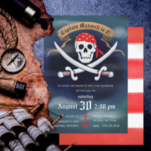 Convite Jolly Roger Pirate Festa de aniversário