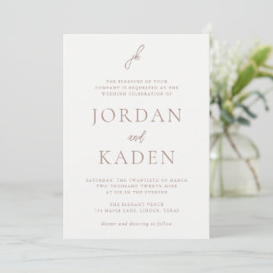 Convite Jordan Light Brown Script Monograma Casamento Eleg