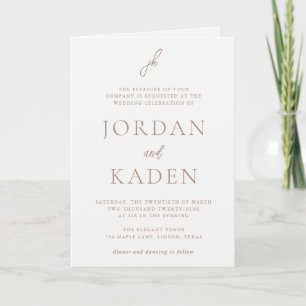 Convite Jordan Light Brown Script Monograma Casamento Eleg