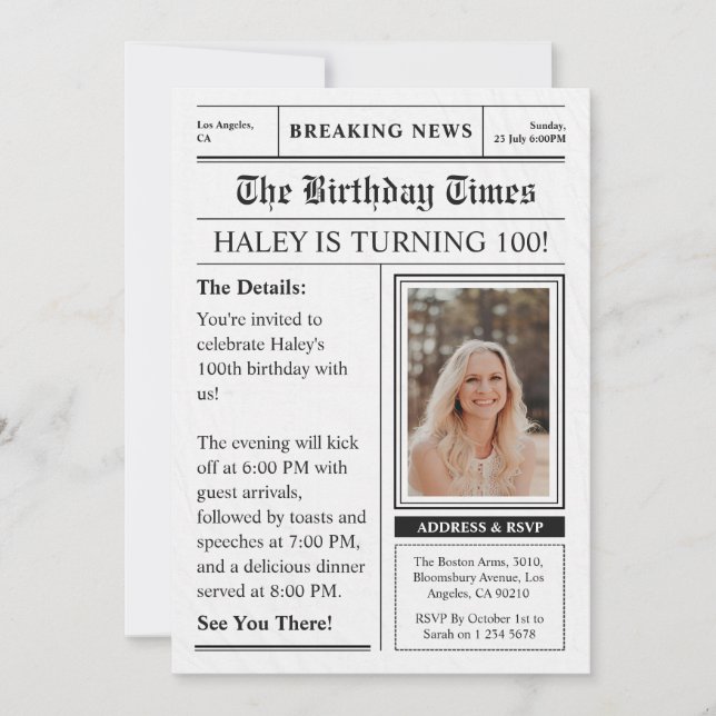 Convite Jornal 100ª Foto do Cobrir da Revista do Aniversár (Frente)