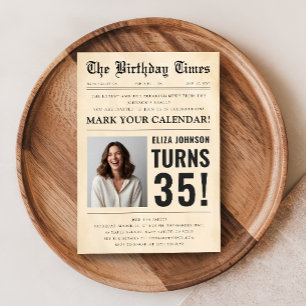 Convite Jornal Antigo Divertido Foto Aniversário de 35 Ano