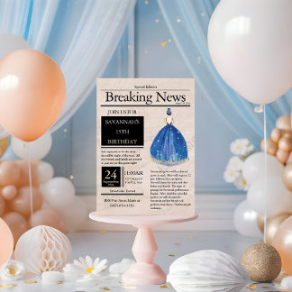 Convite Jornal Antigo Quinceañera Azul