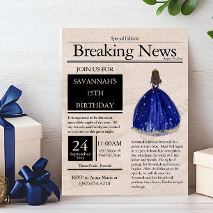 Convite Jornal Antigo Quinceañera Azul Marinho