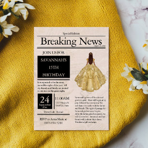 Convite Jornal Antigo Quinceañera Dourado