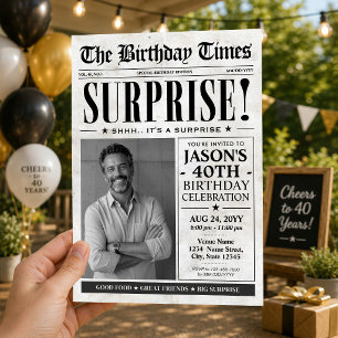 Convite Jornal de Aniversário Personalizado Surpresa de An