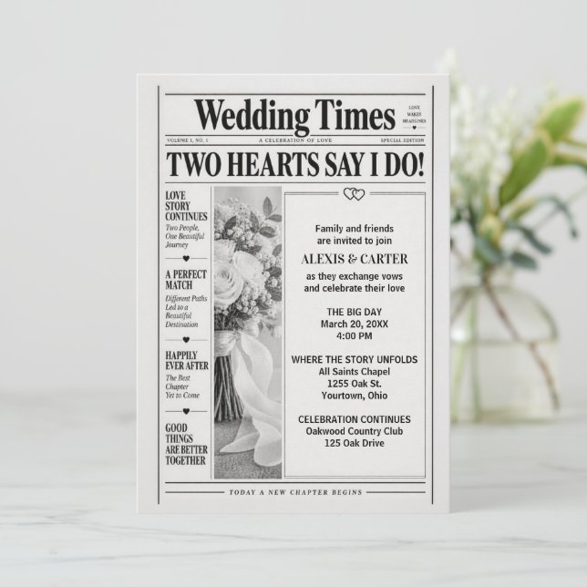 Convite Jornal de Casamento (Em pé/Frente)