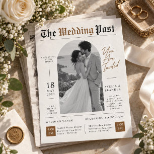 Convite Jornal de Casamento Luxo Foto Preto e Branco