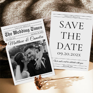 Convite Jornal de Casamento Minimalista com Foto Save The 