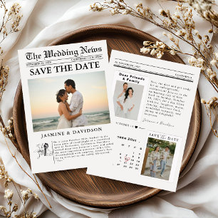 Convite Jornal de casamento minimalista moderno para guard