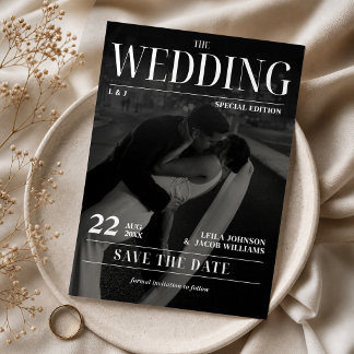 Convite Jornal de Casamento Save the Date Moderno Revista