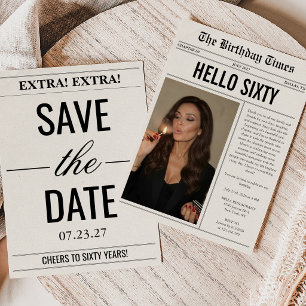 Convite Jornal de Foto do Hello Sixty para Aniversário de
