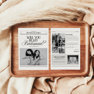 Convite Jornal de Proposta de Dama de Honra Minimalista