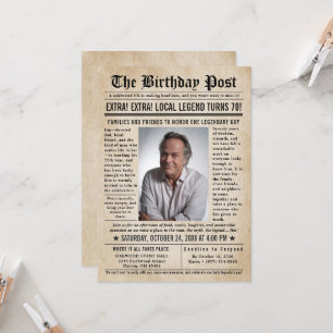 Convite Jornal Extra Vintage Aniversário de Homens Notícia