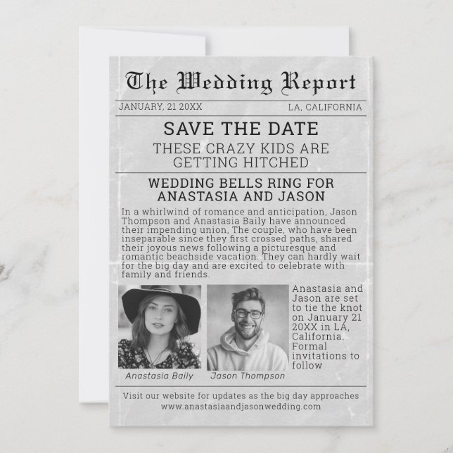 Convite Jornal Personalizado Salvar a Data Casamento (Frente)