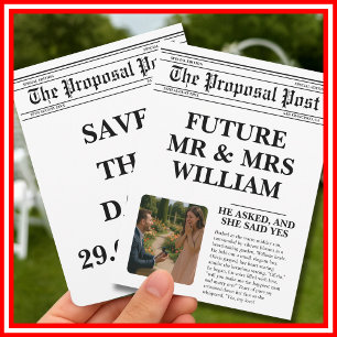 Convite Jornal Preto e Branco Foto Divertida Salvar Data