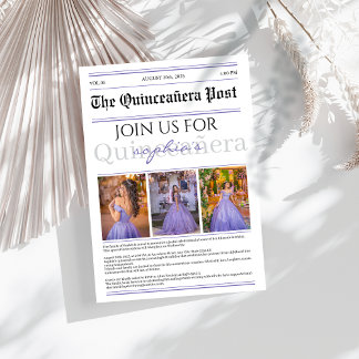 Convite Jornal Purple moderno Quinceañera