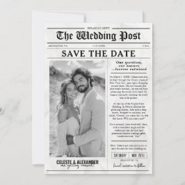 Convite Jornal Único Divertido Salve a data Foto Casamento