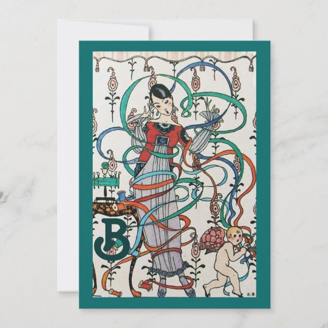 CONVITE JOVEM GAROTA,COR COR FAIXAS CHÁ DE PANELA MONOGRAM (Frente)