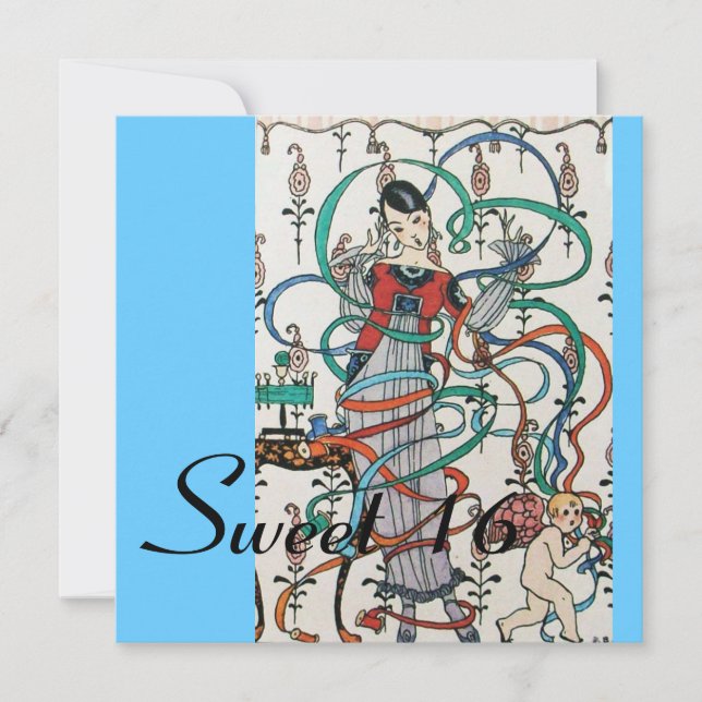 Convite JOVEM GAROTA, COR FRILHANTES DOCE 16 PARTES Azul (Frente)