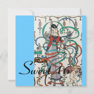 Convite JOVEM GAROTA, COR FRILHANTES DOCE 16 PARTES Azul