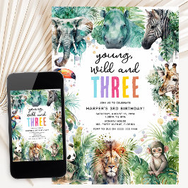 Convite Jovem Selvagem e 3 Animais de Safari 3º Aniversári