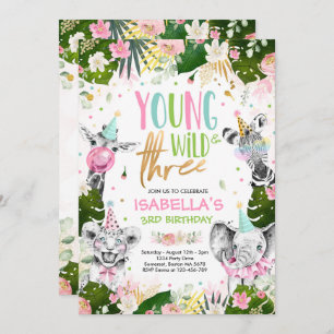 Convite Jovem Selvagem E Festa De Animais Safari De Três A