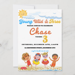 Convite Jovem Selvagem E Festa de aniversário De Três Prai