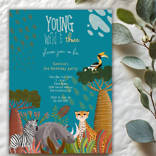 Convite Jovem Selvagem e Três Animais Safari 3º Aniversári
