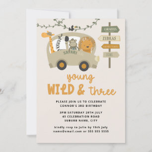 Convite Jovem, Selvagem e Três Animais Safari Terceiro An