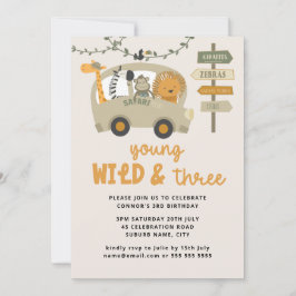 Convite Jovem, Selvagem e Três Animais Safari Terceiro Ani
