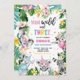 Convite Jovem Selvagem E Três Animais Selvagens Safari