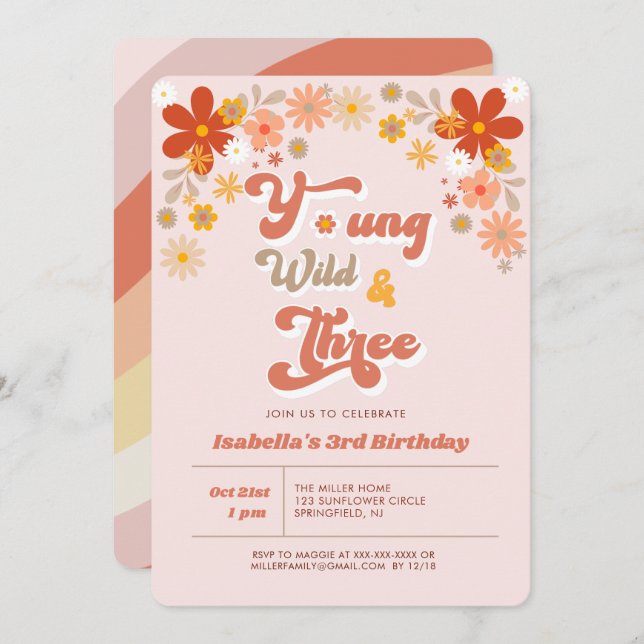 Convite Jovem Selvagem e Três aniversário de 3 anos (Frente/Verso)