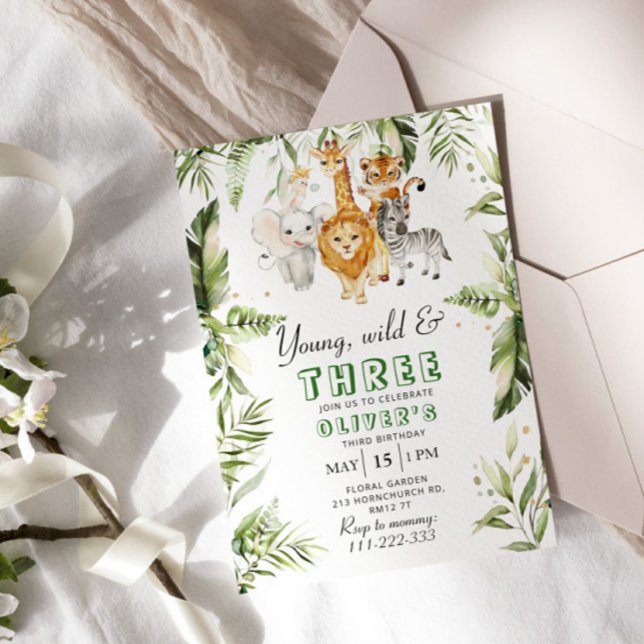 Convite Jovem, selvagem e três anos safari (Criador carregado)