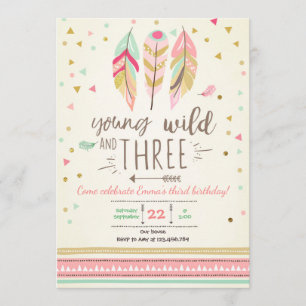 Convite Jovem selvagem e três convidam Rapariga Rosa Doura