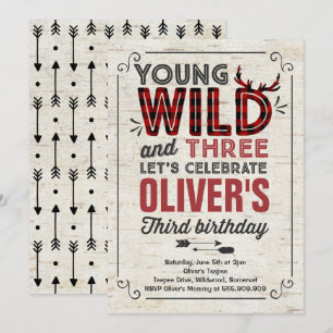 Convite Jovem Selvagem E Três Convidando Rustic Lumberjack