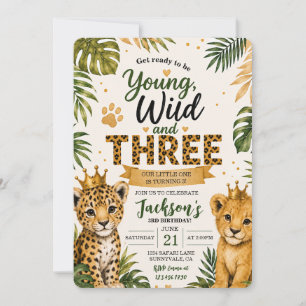 Convite Jovem Selvagem e Três Safari Jungle 3º Aniversário
