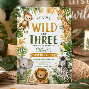 Convite Jovem Selvagem e Três Safari Jungle 3º Aniversário