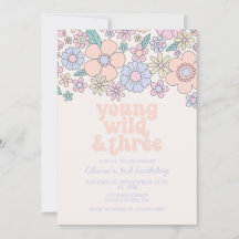 Jovem Selvagem Três Floral Retro Aniversário de 3