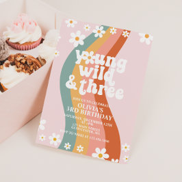 Convite Jovem Selvagem Três Margarida Groovy aniversário d