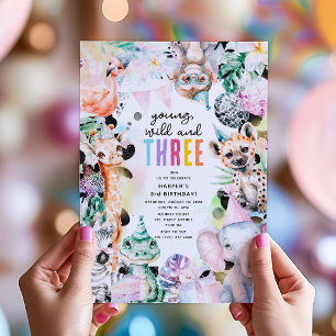 Convite Jovem Selvagem & TRÊS Safari de 3º Aniversário