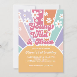 Convite Jovem Selvagem Três Sol Retro Arco-íris Margarida