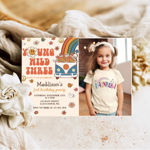 Convite Jovem Wild Três Retro Foto aniversário de 3 anos d