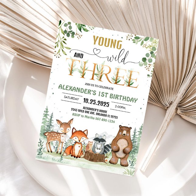 Convite Jovem Wild Três Woodland Boy Birthday (Criador carregado)